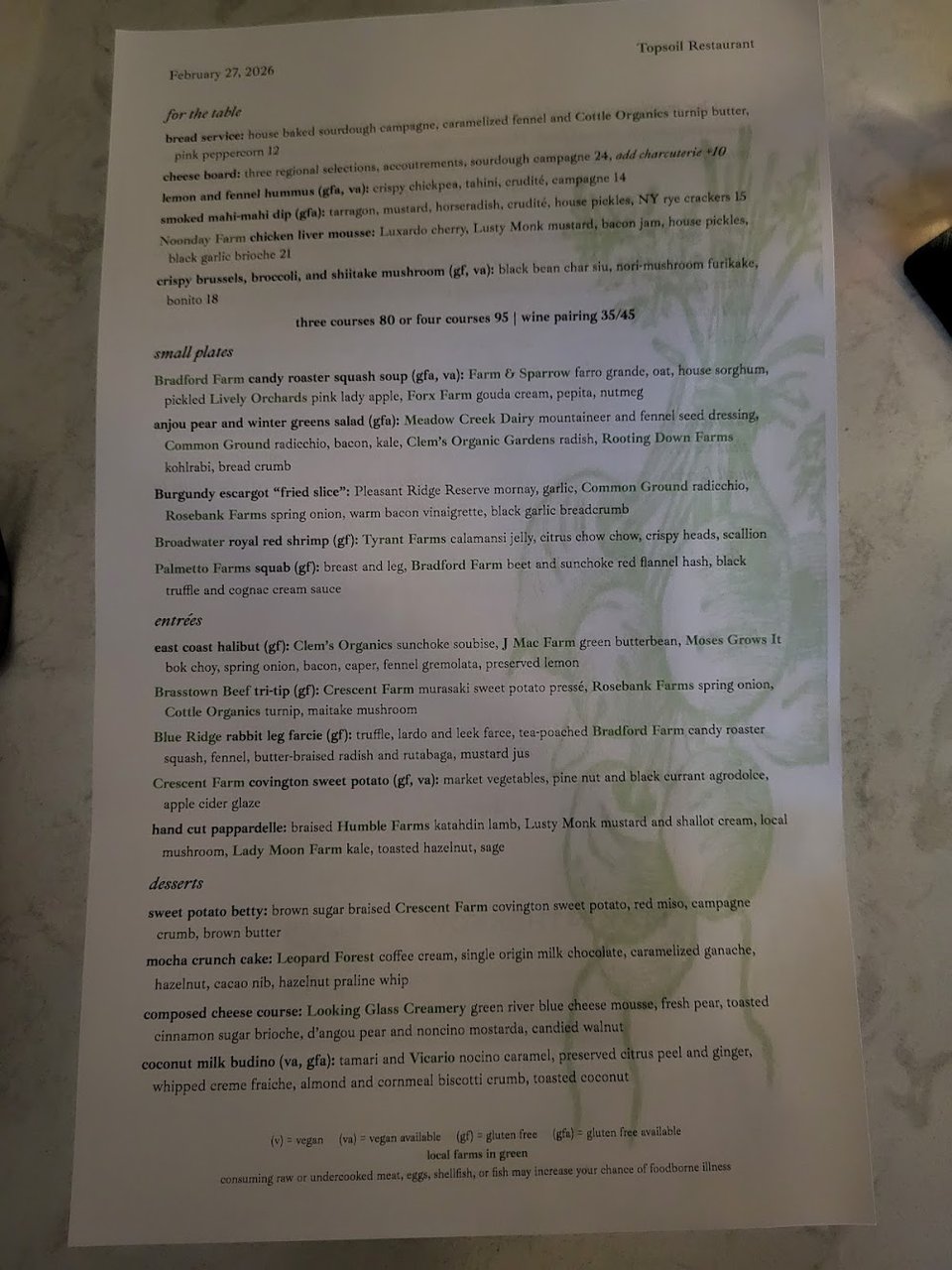 Restaurant menu with clean layout.